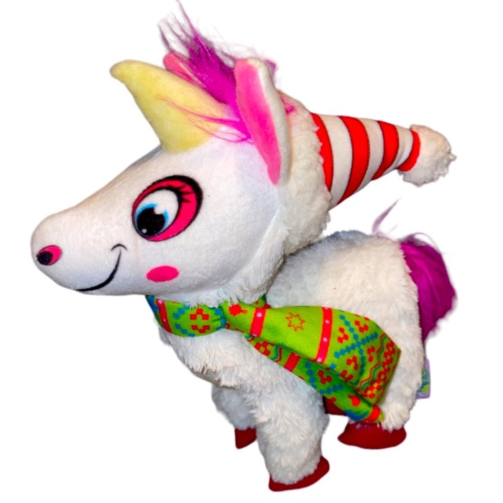 Holiday unicorn rainbow Christmas plush stuff animal white horse scarf hat toy